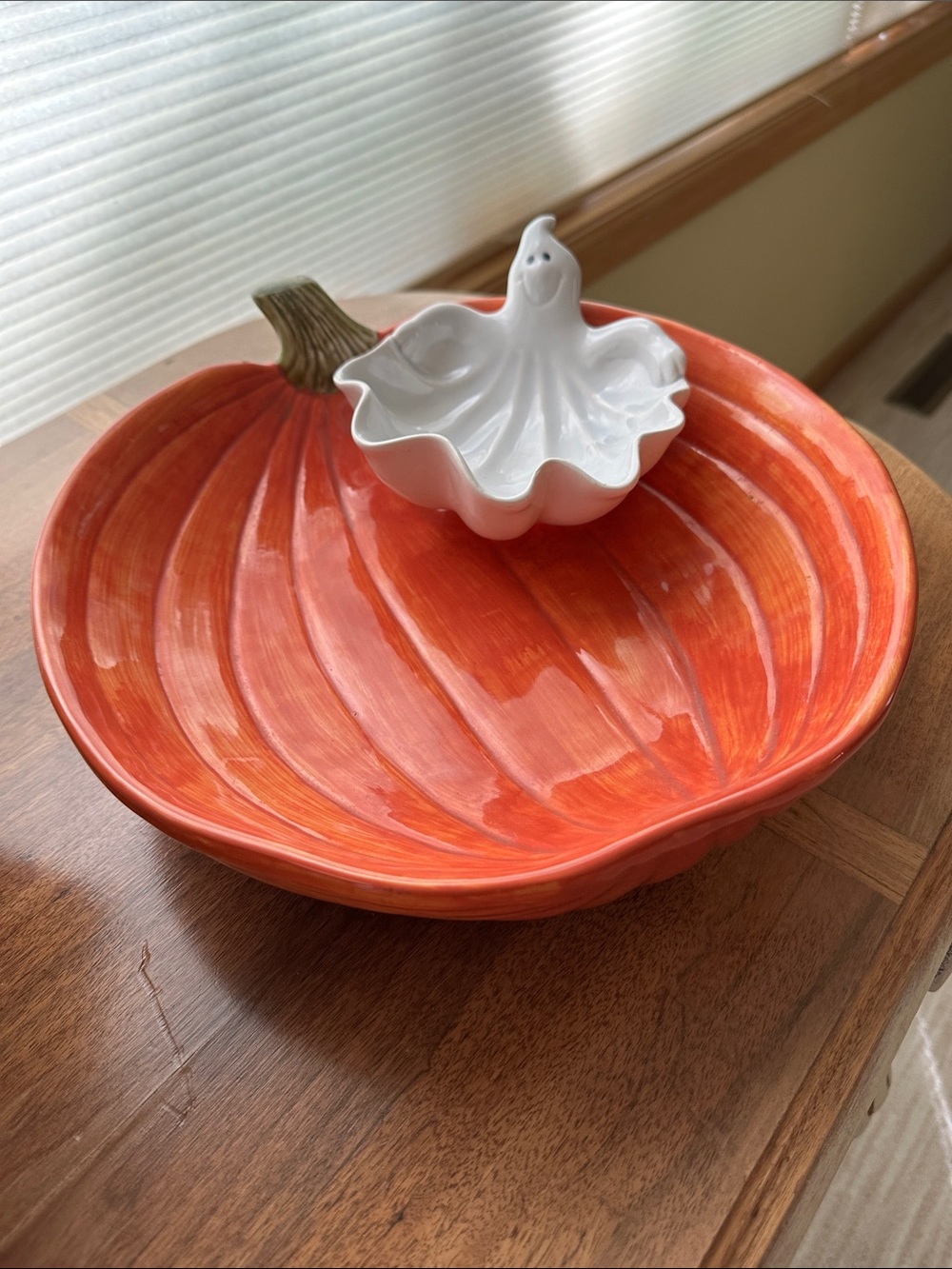 Fitz and Floyd Halloween Ghost Pumpkin Chip Dip Bowl Vintage 1987 Rare Find - Picture 3 of 14
